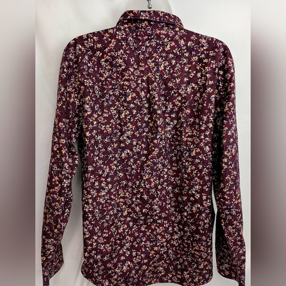 LL Bean Red Maroon Floral Wrinkle Free Long Sleeve Shirt Womens Cottage(#848) - Picture 8 of 9